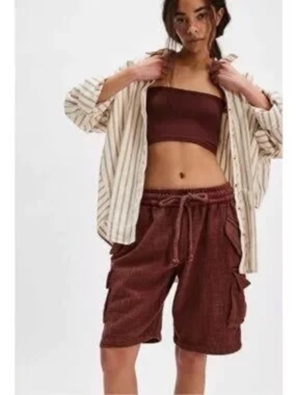Free People Sea La Vie Cargo Shorts NWT Brandy Brown Oxblood